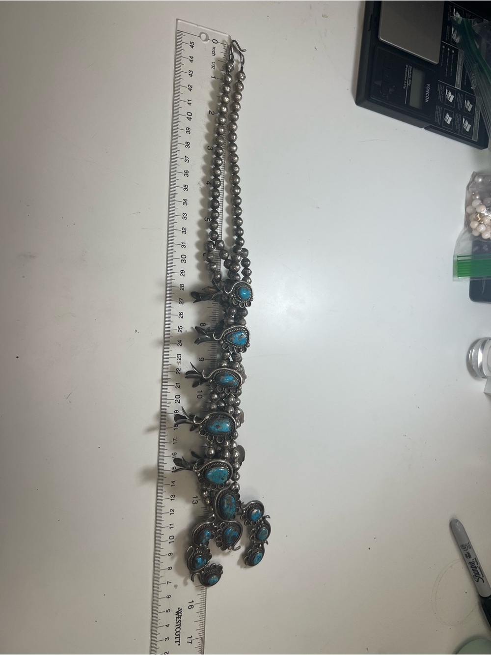 Sterling Silver Turquoise Squash Blossom Necklace - Picture 11 of 15